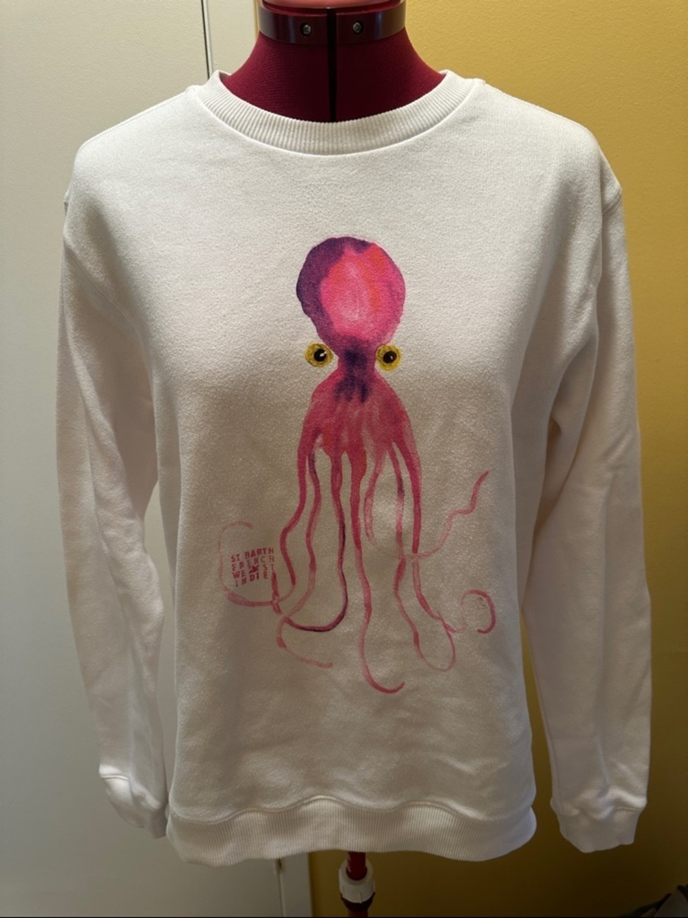 St Barth French West Indies Women's White Sweatshirt-Pink Octopus Graphic & logo